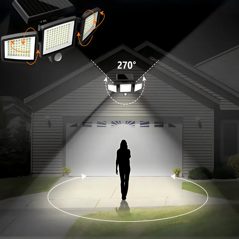 Trostrani solarni LED reflektor sa senzorom
